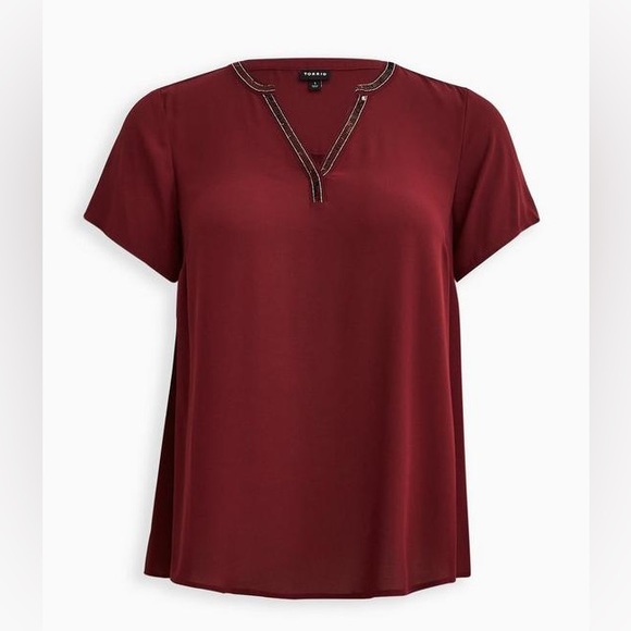 Torrid Georgette Embellished Neck Hi-Low Short Sleeve Blouse - Picture 5 of 9